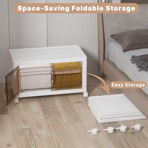 UAMFURI Extra Large Stackable Storage Bins with Lids & Wheels, Foldable Plastic Storage Bins (1, White, 30"×20"×18") - color: white, size: 1PACK-30"W20"D18H"