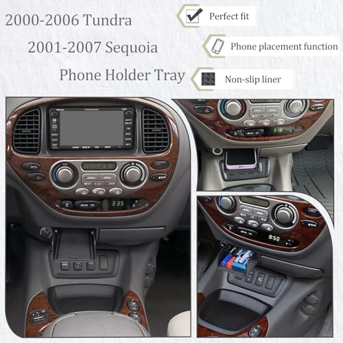 JDMCAR Center Console Organizer for 2000-2006 Toyota Tundra / 2001-2007 Sequoia, OEM 74102-0C010-E0 Replacement, ABS Storage Tray with Non-Slip Silicone Mat, Phone & Small Items Holder