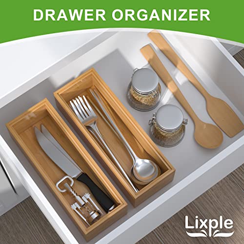 Lixple Bamboo Drawer Organizer – Set of 2 Stackable Storage Boxes, Silverware Tray & Small Gadget Holder for Kitchen Drawers, 9" x 3" x 2" (Outer), 8.3" x 2.3" x 1.77" (Inner) - color: Yellow, size: 9 x 3 x 2 Inch