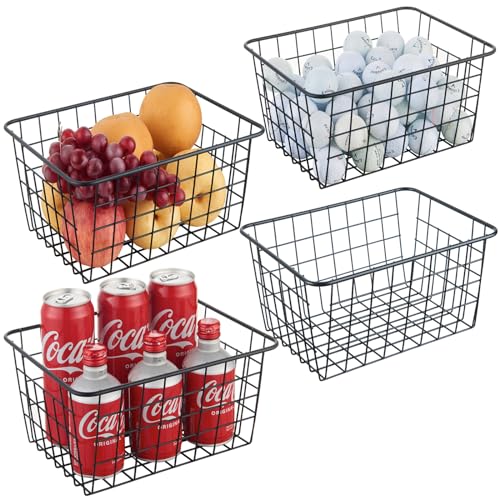 JUNCHU CHERRY Wire Kitchen Storage Basket 4 Packs,Perfect Pantry Organization Accessories Basket,Laundry Baskets,Countertop Organization,Suitable for Kitchen,Bathroom,Bedroom,Tabletop,Stackable,Black - color: Black