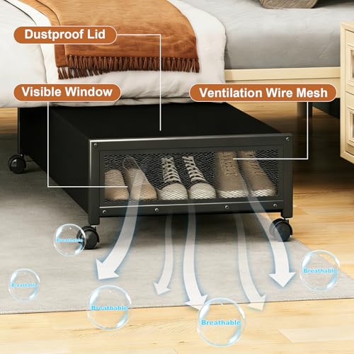 Fokyfok 2 Pack Under the Bed Storage Containers,36 inch Long Underbed Storage with Wheels,7.3 inch Height Under Bed Shoe Storage,Large Rolling under bed Clothes Storage Drawers with Lid for Dorm,Black - color: Black, size: 2PC (36"Lx17"Wx7.3"H)