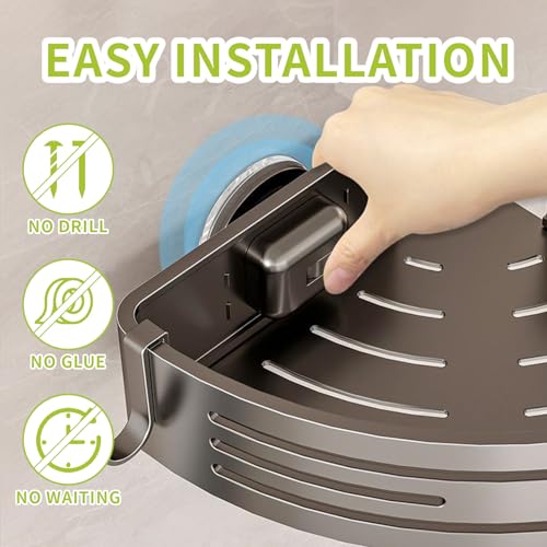Shower Caddy Suction Cup, No Drilling Rustproof Bathroom Shower Shelf,Hanging Corner Shower Shelves with 6 Portable Hooks, Removable Bath Organizer with Towel Bar for Bathroom Storage - size: Right-angle bathroom storage rack