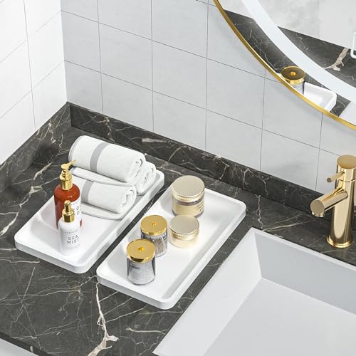 Weenson Bathroom Vanity Trays for Countertop Toiletries Decor Candle Perfume Makeup, Kitchen Tray for Soap Dispenser Spice Salt Oil, White Tray for Toilet Tank Coffee Nightstand Set of 2 - color: White, size: 2 Pack 11.8"L x 6.1"W x 0.8"H