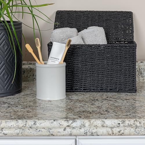 Household Essentials Small Handwoven Paper Rope Wicker Basket with Lid, Black - color: Black, size: Small (Pack of 1)