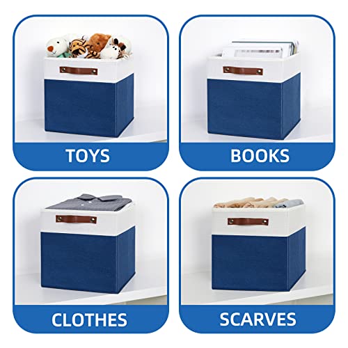 Temary Collapsible Storage Boxes - 12x12 Blue Cube Storage Bins with Handles for Organizing Home, White&Blue - color: White&Blue, size: 12×12×12