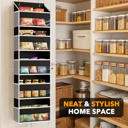 SpaceAid 1 Pack Over The Door Organizer with 5 Large Pockets and 10 Mesh Side Pockets, 5 Layers Door Organizer Hanging with Clear Window for Bedroom, Bathroom, Pantry and Nursery, Black - color: Black, size: 1 Pack
