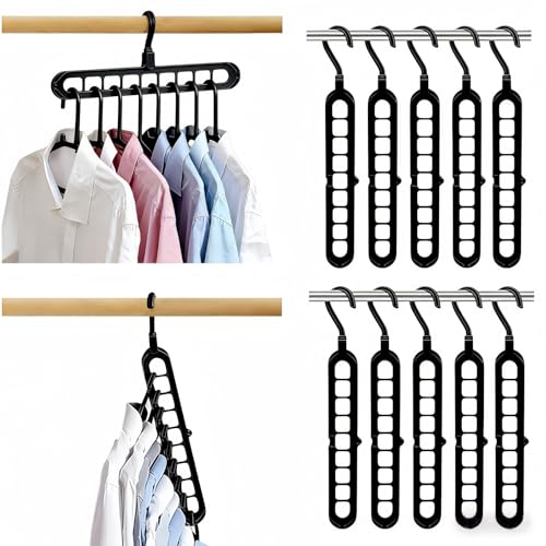 10pcs 9-Hook Rotating Hanger Organizer, 20lb Heavy Duty Space Saving Closet Organizer for Dorm Room & Apartment, 360° Swivel Hanger Holder Compatible with Plastic Black Hangers - color: Black, size: 10