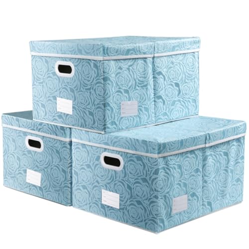 PRANDOM Extra Large Collapsible Storage Cubes with Lids Fabric Decorative Storage Bins Boxes Organizer Baskets with Cover Handles for Bedroom Closet Living Room 19.6x15.7x11.8 Inch 3 Pack - color: Blue, size: X Large(3-Pack)
