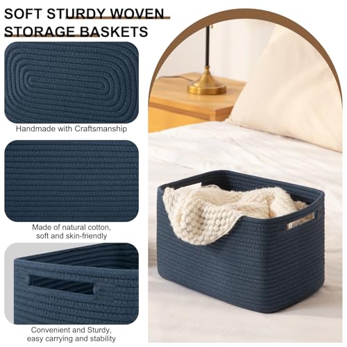 OIASKET Storage Baskets for Organizing, Woven Decorative Baskets for Shelves - Books, Towels, and Clothes, Cotton Rope Toy Storage Bins, 12.7''Lx9''Wx7.8''H, Pack of 4, Blue - color: Blue