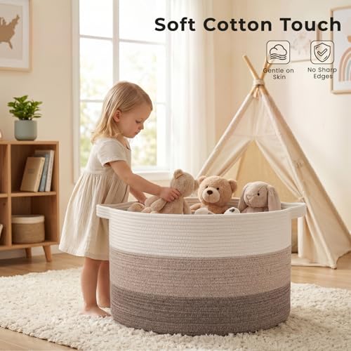 OIAHOMY 90L Blanket Basket for Living Room, Large Basket 23" x 23" x 13" with Handle, Laundry Hamper for Blankets, Pillows, Toy Storage for Kids, Dogs - Gradient Brown - color: Gradient Brown, size: 23" x 23" x 13"
