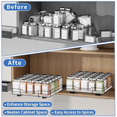 BOIVSHI Pull Out Spice Rack, Slide Out Spice Rack for Cabinet, Spice Organizer for Kitchen and Pantry, Fits Spices, Sauces, Canned Food (10.5''Wx10.5''Dx2.5''H) - size: 1 Tier,10.5''Wx10.5''Dx2.5''H