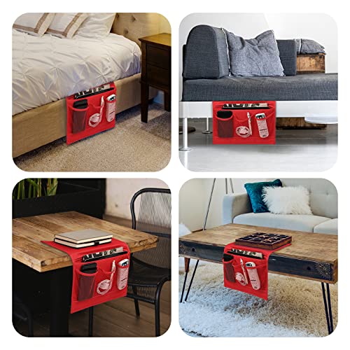 Surblue Bedside Caddy 4 Pockets Bedside Storage Organizer for TV Remote Control Phone Glasses Magazine (Red) - color: Red