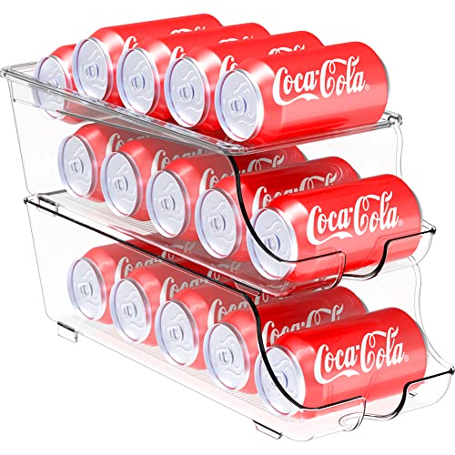 Simple Houseware 2-Pack Auto-Rolling Beverage Can Organizer for Fridge, Clear Front-Loading Soda Dispenser with Smooth Glide Design, Space-Saving Refrigerator Storage Bins - size: 2 Pack
