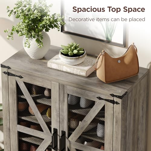 Maupvit 42.1" Farmhouse Shoe Cabinet with Ventilated Mesh Doors, 6-Tier Shoe Storage Cabinet with Adjustable Shelves & Metal Legs, Rustic Wooden Shoe Rack Organizer for Entryway, Hallway, Foyer, Grey - color: Grey