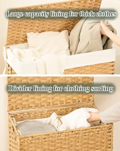 SETVSON Laundry Hamper with Lid Wicker Laundry Basket 112 L (29.6 Gal) Laundry Hampers Handwoven Rattan Clothes Hamper with Handles 3 Removable Liner Bag, 6 Mesh Bags for Bathroom Bedroom Natural - color: Natural, size: 29.6 Gal