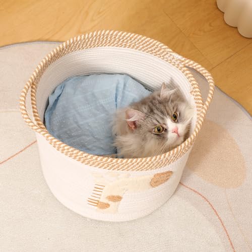 INough Toy Storage Baskets Woven Cotton Rope Storage Basket for Kids, Blanket Baskets for Living Room Toys Organizer with Embroidery Decor, Cute Baskets with Handle for Nursery, Playroom (Giraffe) - color: Giraffe, size: Medium