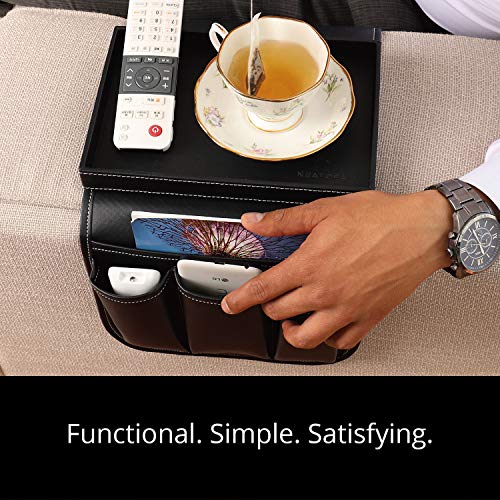 Couch Remote Caddy Control Holder Sofa Organizer with Detachable Wooden Snack Tray for Recliner Mattresses Chair Armrests with 4 Slots - 1 Large Pockets and 3 Small Pockets (Black) - color: Black
