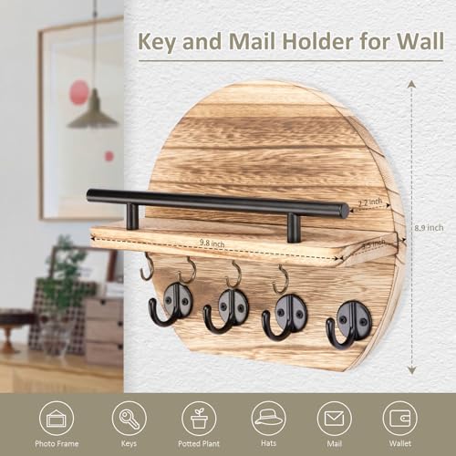 Nekon Key Holder for Wall - 9.8 Inch Apartment Wall Decor with Shelf and 8 Key Hooks, Circular Wood Key Hanger for Home Decor (Wood) - color: Wood