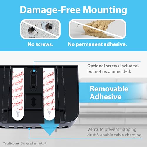 TotalMount Hole-Free Remote Holder – Eliminates Need to Drill Holes in Your Wall (Premium Black Holder for 2 or 3 Remotes) - color: Standard Black