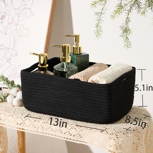 MiniArk Small Storage Baskets for Organizing | Closet Organizer Bins | Shelf Toy Basket | Woven Rope Baskets | Cube Decorative Box | Shallow Basket | 13x8.5x5.1” | 3 Packs Black - color: Black, size: 3pcs-L13xW8.5xH5.1"