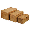 Woven Wicker Storage Bins with Lid, Seagrass Basket for Shelf Organizer, Extra Large, Set of 3 - size: Set of 3 (S+M+L)