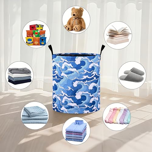 Ocean Wave Laundry Basket Foldable Oxford Cloth Tote Bag Laundry Hamper Clothes Storage Bucket Organizer For Bathroom/Laundry Storage/Bedroom 19.6x15.7 Inch - color: Ocean Wave