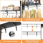 iSunirm 8FT Closet System with Shelves, 96'' Closet Organizer System with 3 Hanging Rods, Wall Mount Bedroom Wardrobe Walk-in Closet, Adjustable Cloth Garment Rack from 5 to 8FT (Cut to Fit), Black - color: Black