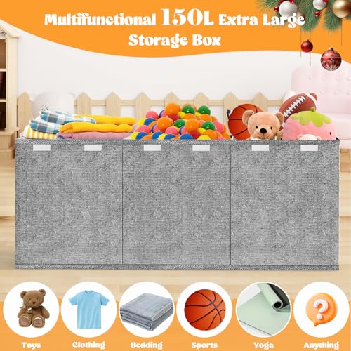 Beadsky Extra Large Toy Box, Toys Chest for Toddlers with Lids, Collapsible Toy Storage Organizer, Kids Bin Boxes Storage Basket for Boys, Girls, Nursery, Living Room, Playroom, 40"x14"x16", Gray - color: Gray
