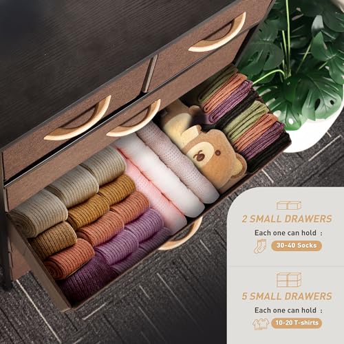 Mifuro Tall Dresser for Bedroom, Vertical Storage Organizer Tower with 7 Drawers, Chest of Drawers with Fabric Bins, Steel Frame, Wood Top for Bedroom, Closet, Entryway- Brown - color: Brown, size: 7 Drawers