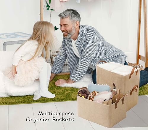 AARAINBOW 4 Pcs Closet Clothes Organizer with Handle, Closet Shelf Fabric Storage Box Steel Frame, Stackable Shelf Storage Baskets Foldable Wardrobe Storage Box for Clothes Pants, 23L (2 Gray 2 Beige) - color: Beige,Gray