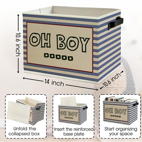 Oh Boy Kids Storage Bins Box with Handles, Retro Blue Striped Collapsible Basket Organizer for Kids Boy Nursery Room Playroom Bedroom Bathroom Toys Books Clothes - color: Color16