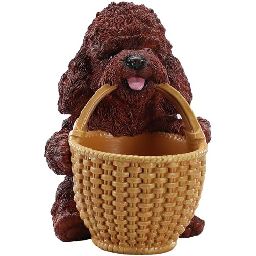 Entryway Key Holder Bowl & Welcoming Candy Dish for Console Table Featuring Red Poodle Fetching Basket - Dog Statue Catchall Organizer for Mints & Coins - Rustic Cabin Home Decor - color: Poodle Carrying Basket - Red, size: Poodle