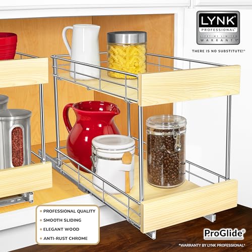 LYNK PROFESSIONAL® SELECT™ Pull Out Cabinet Organizer - 11" x 21" - Slide Out Cabinet Organizer for Kitchens - Sliding Shelves - Pull Out Drawer, Pots and Pans Storage - Lifetime Ltd Warranty - 2 Tier - size: 11" W x 21" D - 2 Tier