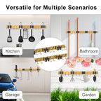 Mop Broom Holder Wall Mount, 2 Packs Gold Stainless Steel Tool Storage Organizer for Kitchen Garden Garage Laundry Room Bathroom and RV with 4 Slots 6 Hooks - color: Gold-2 Pack