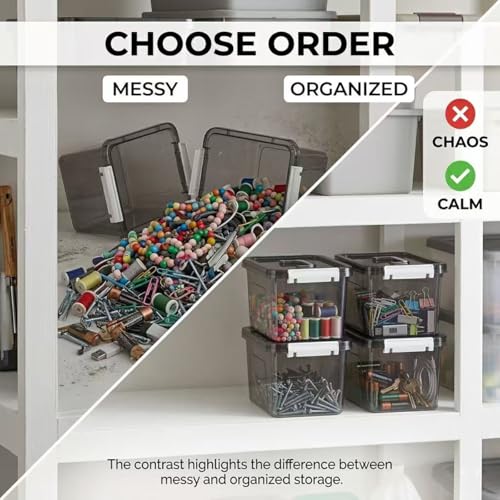 Clear Black Storage Bins with Lids 8 Pack, 5 Quart Stackable Plastic Storage Containers with Latching Lid, Transparent Closet Organization Boxes for Bedroom, Garage, Home Organization - color: Black, size: 8 Pack
