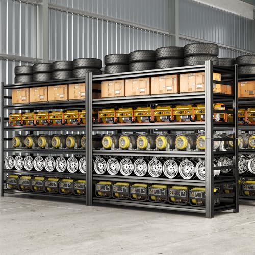 78" H Garage Shelving Heavy Duty, 5 Tier Shelving Unit, 2500LBS Industrial Metal Garage Shelves, Adjustable Utility Shelf Organizer Storage, Use for Basement, Warehouse, Pantry Closet, Black - size: 47.3"W x 18"D x 77.5"H