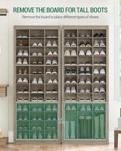Hzuaneri Shoe Storage Cabinet, 36 Pairs Free Standing Closet Organizer, 8.8 inch Widened Cell Wood Shoe Organizer, 12 Tiers Vertical Space Saving Shoe Rack for Entryway, Cloakroom, Greige SR20705B - color: Greige, size: 36 Pairs