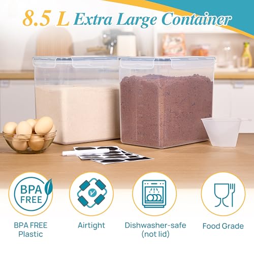 Vtopmart 8.5L 2 Pack Extra Large Flour Sugar Storage Containers for 20lbs flour, Airtight Kitchen Pantry Organization Canisters with Lids for Bulk food, Rice, Baking Supplies, BPA Free, Black - color: Black, size: 8.5L