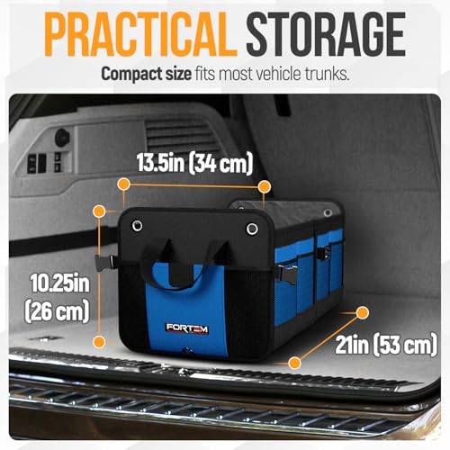FORTEM Trunk Organizer For SUV Car Organizer and Storage, Multi-Compartment Storage Bag Car Accessories for Women Men, Perfect Christmas Gifts, 1680D Oxford, Non Slip Bottom, Straps, Soft Cover (50L) - color: Blue, size: Standard (50L)
