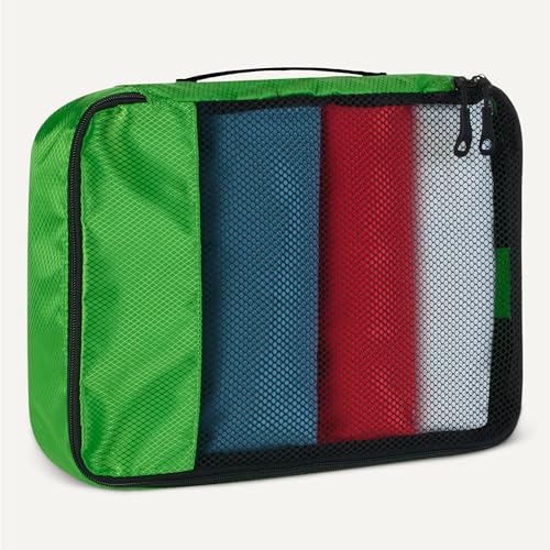 Amazon Essentials 4-Piece Packing Cubes Travel Accessories Set, Luggage Organizer, Suitcase Organizer with Double Zipper, Mesh Top, Space-Saving, Polyester, Green (Previously Amazon Basics) - color: Green, size: 4 x Medium