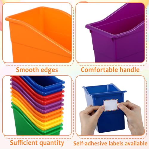 12 Pack Large Book Bins, Durable Magazine Organizer File Holder High-Quality Plastic Book Storage Bins with Labels for Classroom Library, Office, Desktop Organization,Bookshelf Categorization(Rainbow) - color: Rainbow