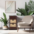 SAFAVIEH Home Collection Carrie Dark Cherry / Natural Wicker 3-Drawer Storage Nightstand Side Table (Fully Assembled) - color: Dark Cherry