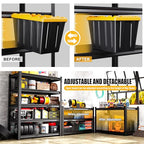 71" H Garage Shelving 5-Tier Heavy Duty Storage Shelves, Adjustable Metal Shelf Unit, Utility Organizer Rack for Basement, Pantry, Kitchen, Warehouse,15.7" Dx35.4 Wx71.2 H, Black - size: 5-tier-15.7"Dx35.4"Wx71.2"H