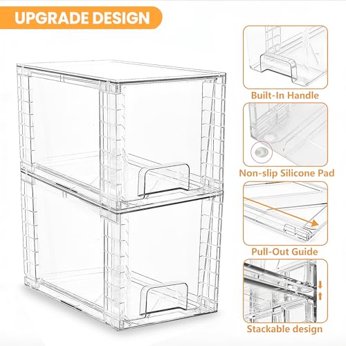 6 Pack Stackable Acrylic Storage Drawers – Clear Plastic Organizer Bins, Easy to Assemble, Suitable for Bathroom, Undersink, Kitchen, Pantry, Makeup, Medicine Organization - size: 6Pack 7"H
