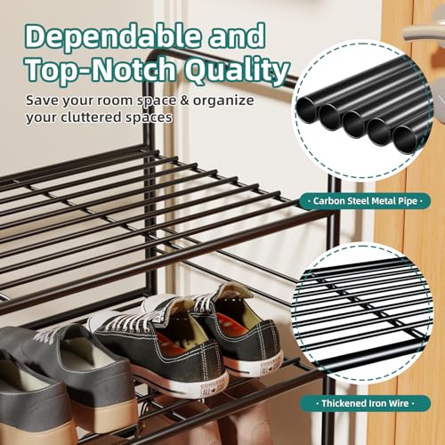 SUFAUY 3-Tier Shoe Rack, Closet Metal 33" Wide Shoe Rack Organizer Heavy Duty, Stackable, Black - color: Black, size: 3 Tier