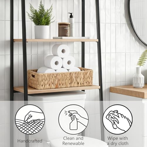 Toilet Tank Basket,Water Hyacinth Woven Storage Basket with Handles for Bathroom Organization - Toilet Paper Holder & Storage Bin, Handwoven Natural Basket (2-Pack)