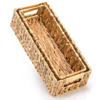 Eorbow 2 Pack Wicker Storage Baskets, Water Hyacinth Holder for Toilet Paper, Rectangular Natural Bins with Built-in Handles, Handwoven Organizer for Bathroom Kitchen Pantry Tank Top, 2 Sizes