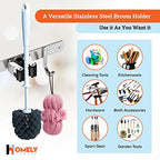Homely Center Mop and Broom Holder Wall Mount – Heavy-Duty Closet Organizer for Garage, Kitchen, Laundry Organization – Tool Hanger with 3 racks and 4 hooks