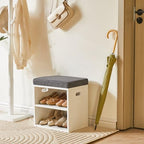 YMYNY Shoe Storage Bench with Cushion, 2 Tier Shoe Rack with Padded Seat, Adjustable Shoe Organizer Cabinet for Entryway, Living Room, Hallway, Closet, Bedroom, 15.4L*11W*16.54H, White, UHBD028W - color: White