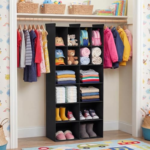 Ofiray-home 6 Tier Hanging Closet Organizer, 16 Compartments Sweater Organizer for Closet with 3 Sturdy Hooks, Closet Organizers and Storage, Wardrobe, Rv, Garment Rack, Black - color: Black, size: 6-Tier